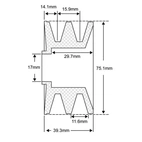 Remskiva 17x75,1 mm, 2 spår
